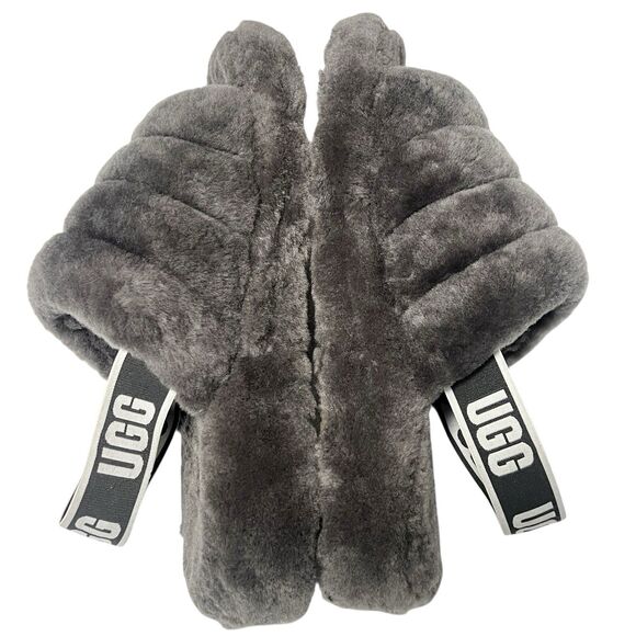 UGG Fluff Yeah Slide Fur Slippers Charcoal Grey Slingback Plush Women’s Size 11 - Picture 6 of 10
